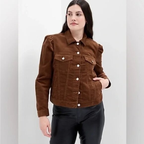 Gap Denim Puff Sleeve Corduroy Jacket Sable Brown XL NWT - Picture 1 of 8